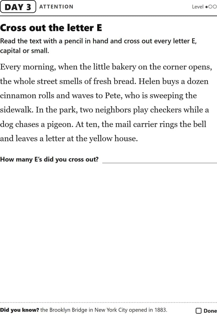 Day 3: Cross out the letter E