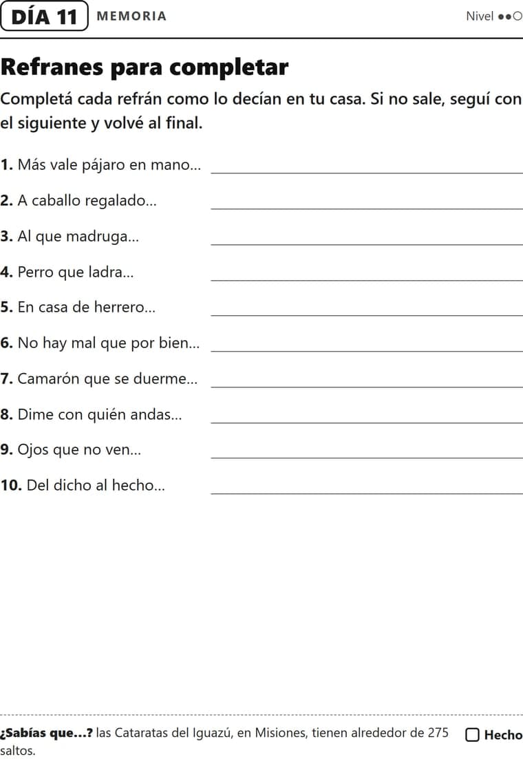 Día 11: Refranes para completar