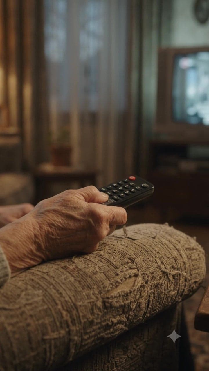 Mano sosteniendo el control remoto de la tele